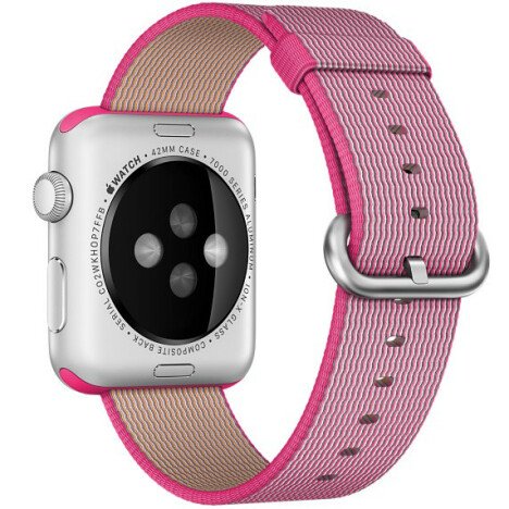 Curea iUni compatibila cu Apple Watch 1/2/3/4/5/6/7, 42mm, Nylon, Woven Strap, Electric Pink