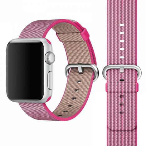 Curea iUni compatibila cu Apple Watch 1/2/3/4/5/6/7, 38mm, Nylon, Woven Strap, Electric Pink