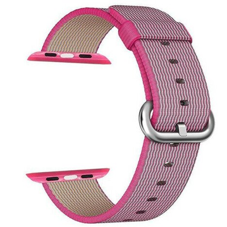 Curea iUni compatibila cu Apple Watch 1/2/3/4/5/6/7, 38mm, Nylon, Woven Strap, Electric Pink