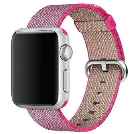 Curea iUni compatibila cu Apple Watch 1/2/3/4/5/6/7, 38mm, Nylon, Woven Strap, Electric Pink